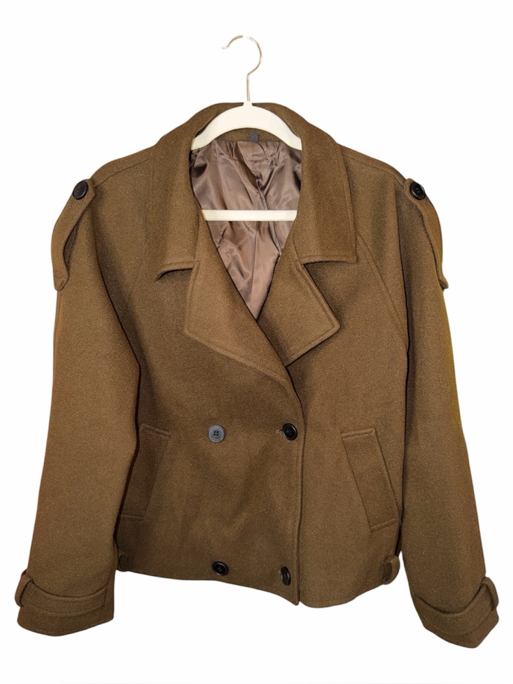NWOT Brown Wool Blend Crop Peacoat Jacket, Size XL